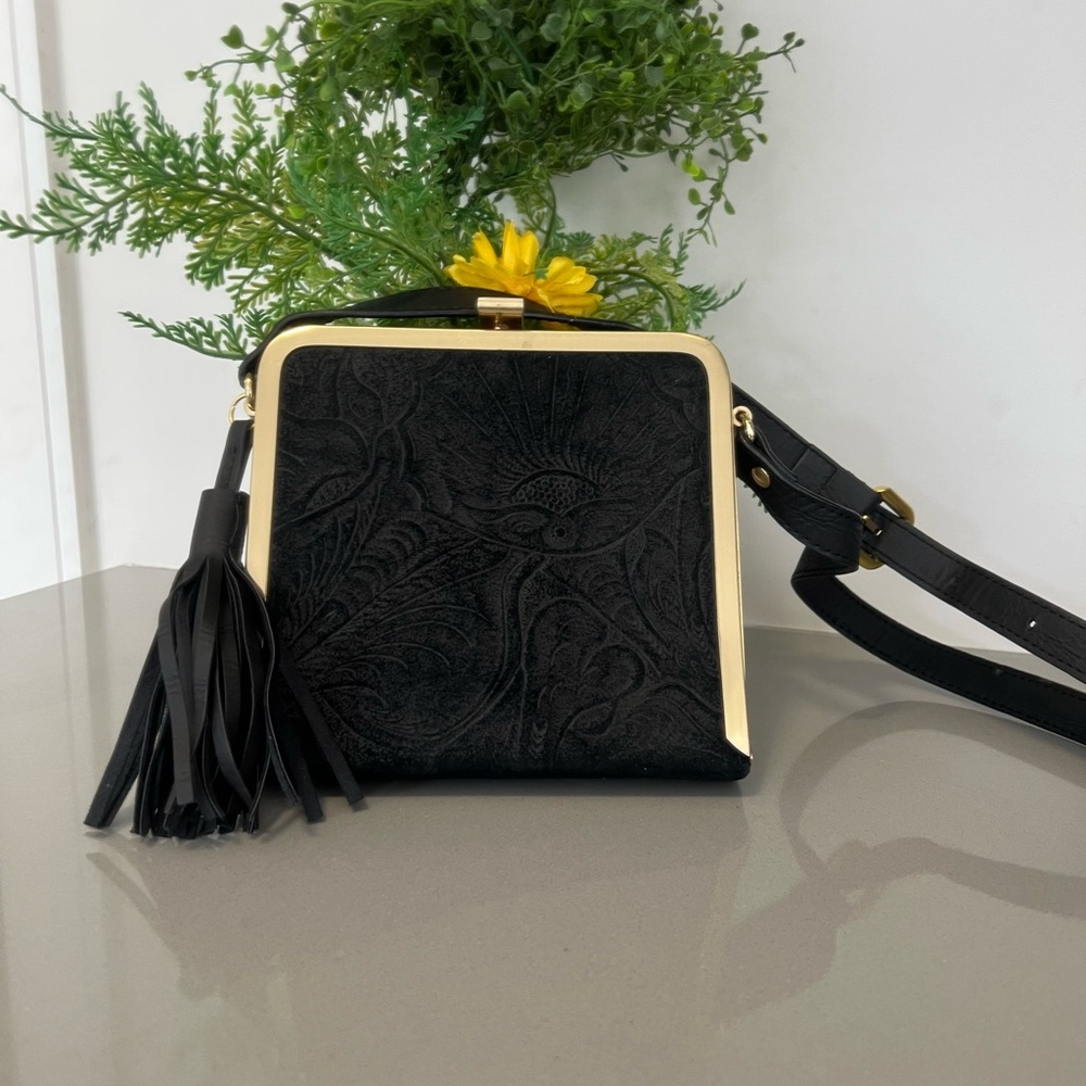 Zara Black and Gold Crossbody Bag with Tassel